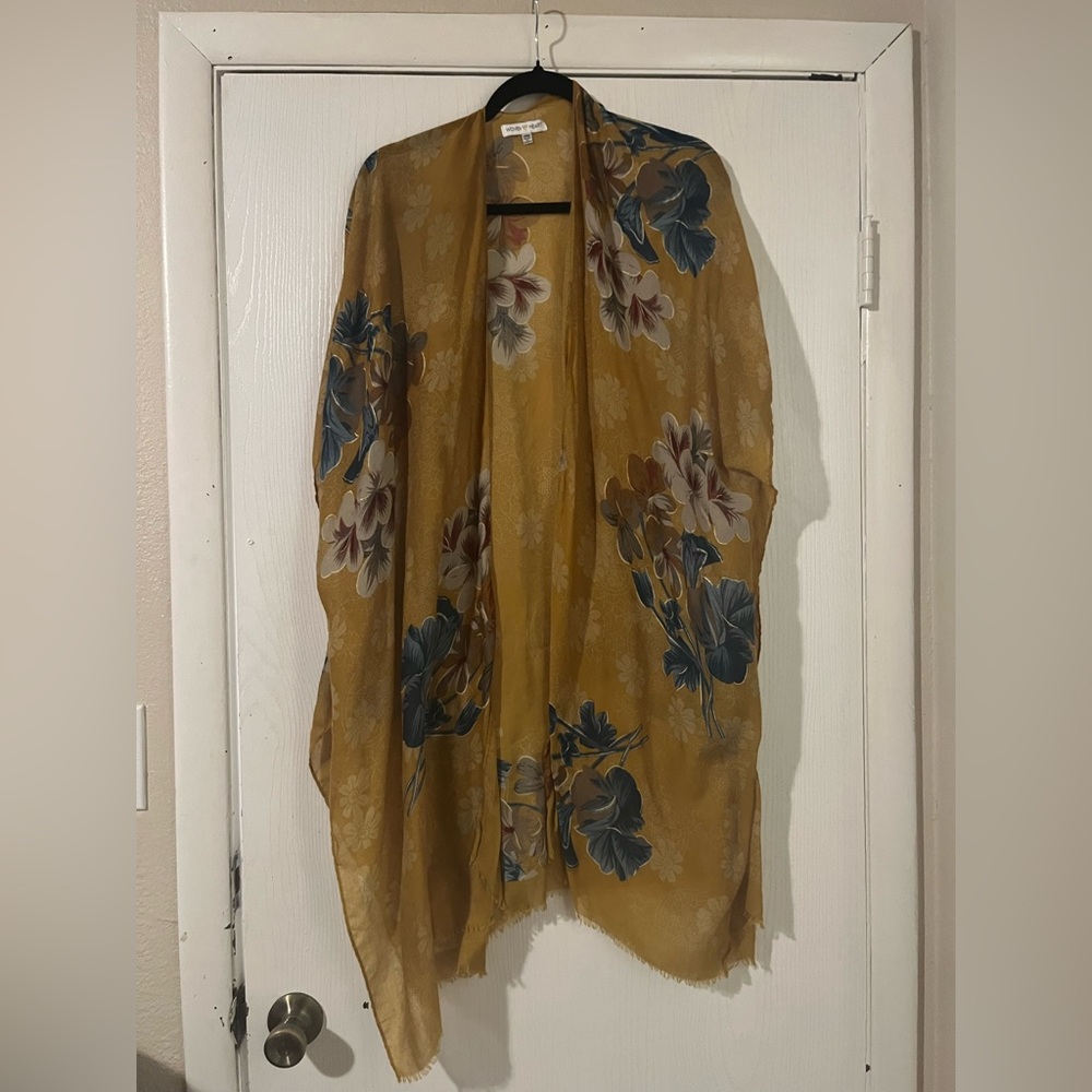 Woven Heart Mustard and Blue Floral Kimono